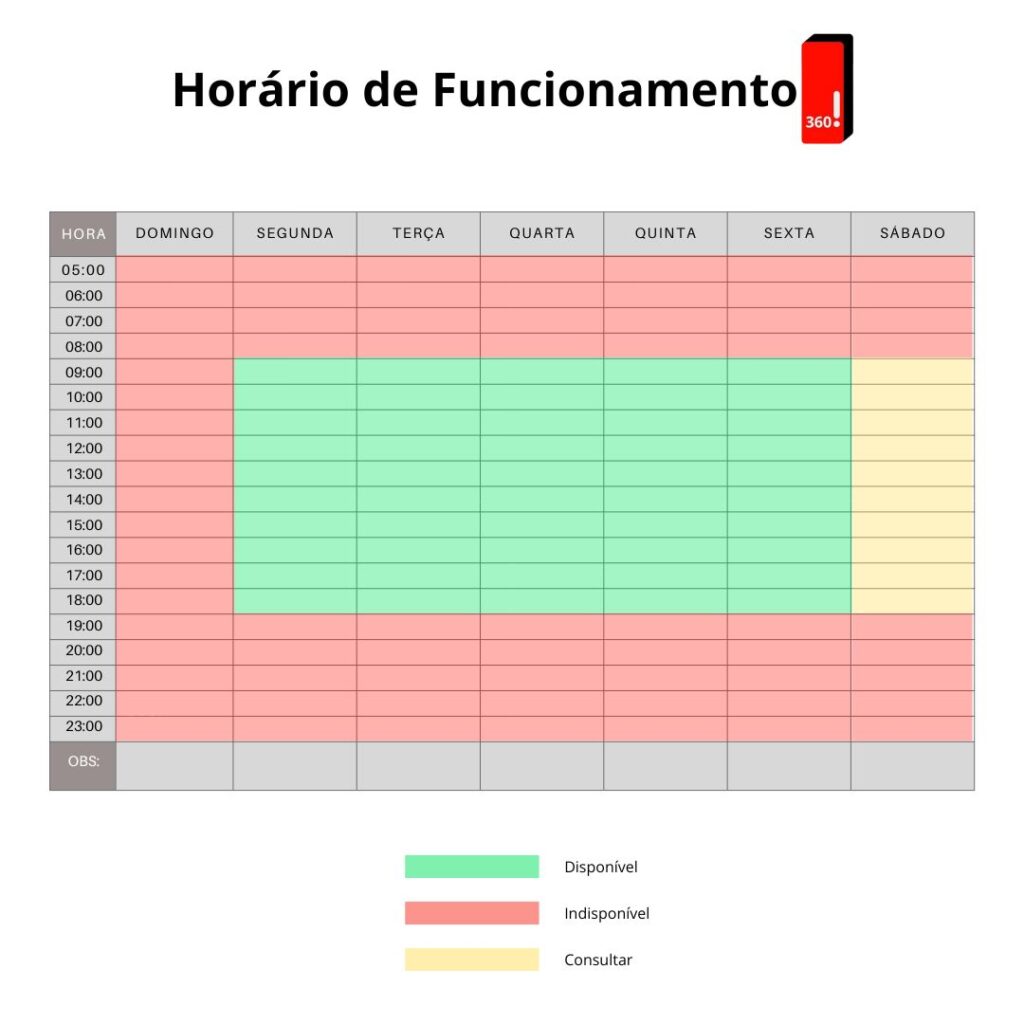 Agenda do horário de atendimento ito studio 360